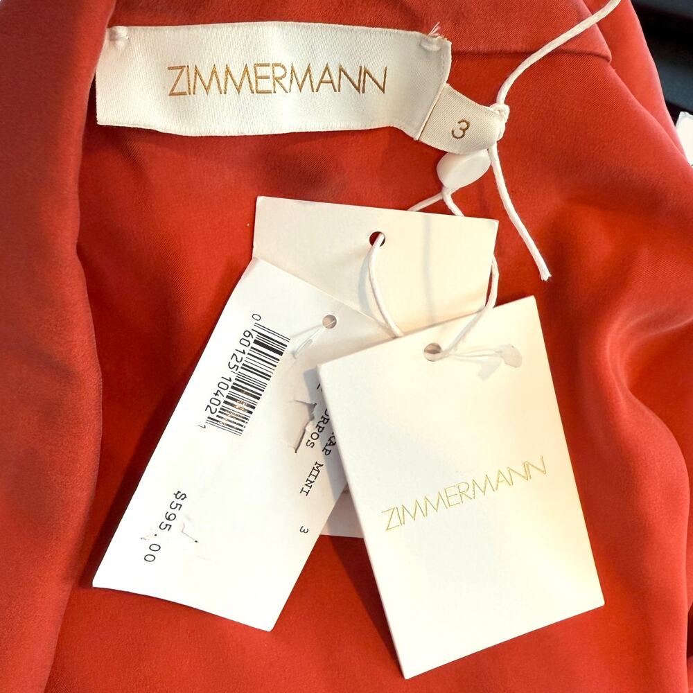 ZIMMERMANN Silk Wrap Long Sleeve Mini Dress In Crimson Size 10 New - Picture 13 of 16